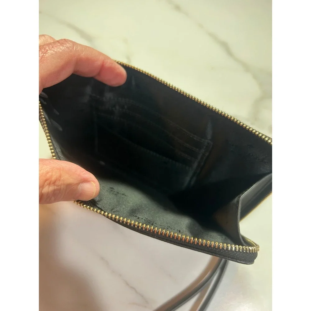 Kate Spade New York Black Saffiano Leather Wristlet Pouch Gold Hardware Zipper